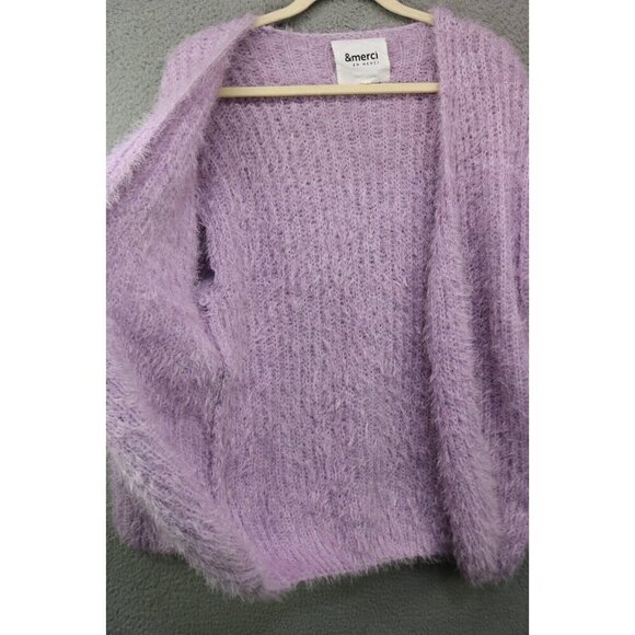 & Merci Eyelash Knit Open Front Purple Sweater-Size Small-Oversized-Soft - Picture 1 of 6